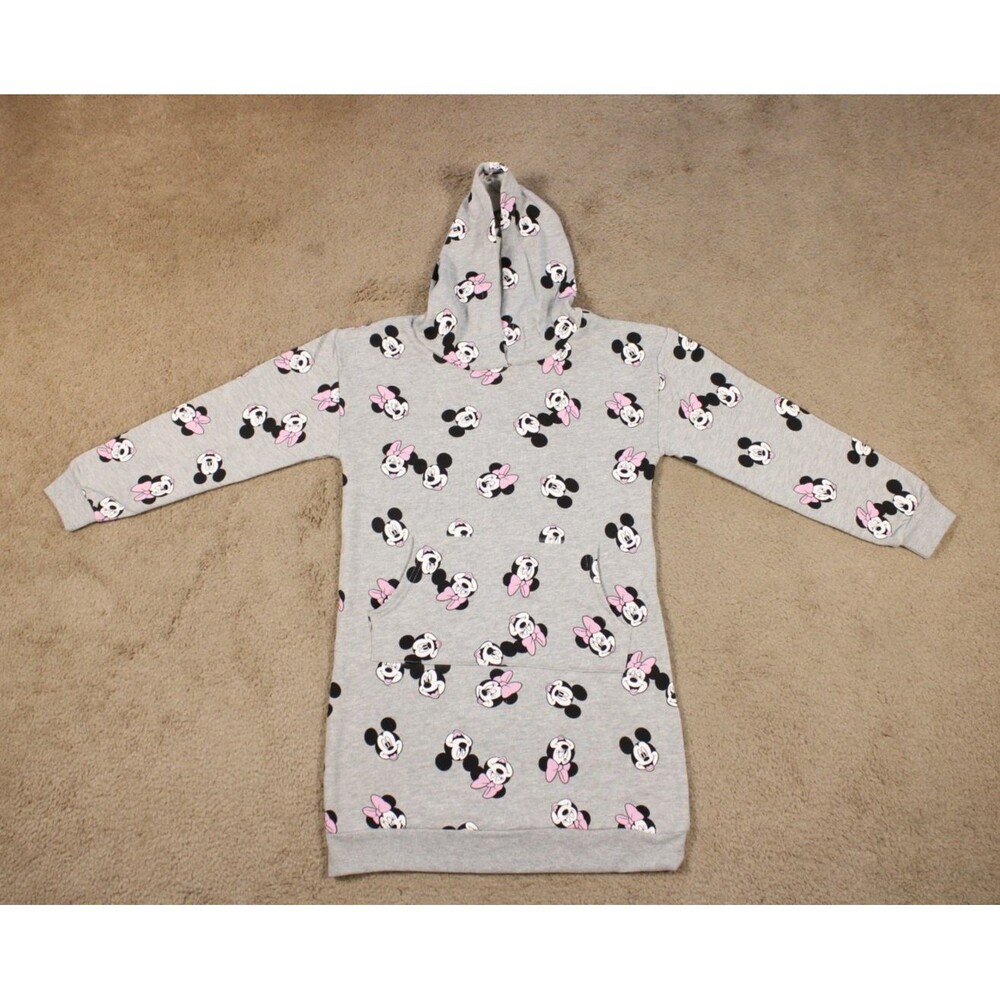 Disney Minnie Mouse Girl's Hoodie Sweatshirt Dress (Size 16) Gray & Pink NWT
